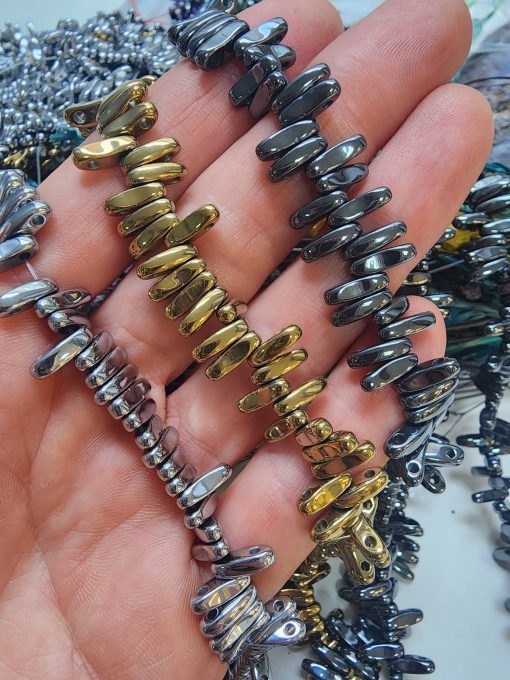 10X3 MM Tila Çift Delikli Doğal Hematit Taşı