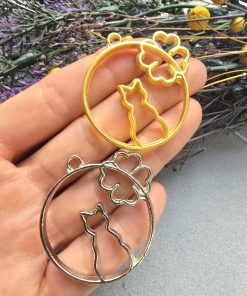 Kedi Desenli Epoksi Kalıbı Metal Kolye Ucu