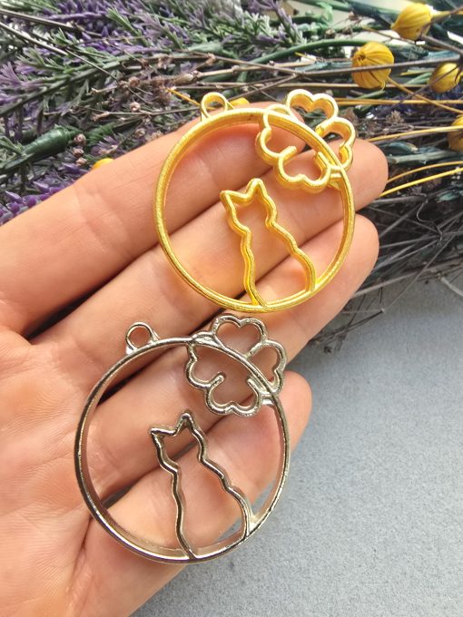 Kedi Desenli Epoksi Kalıbı Metal Kolye Ucu
