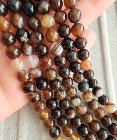 8 MM Küre Koyu Kahve Damarlı Akik Taşı
