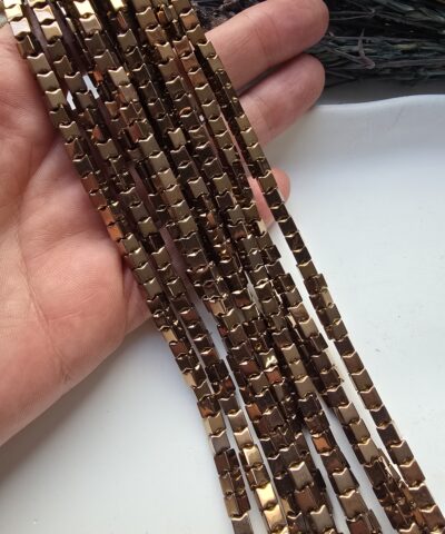 4x4 MM Bakır Kemik Küp Hematit Doğal Taş