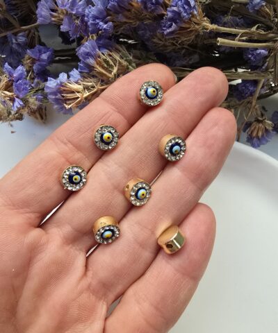 8 MM Nazar Göz Zirkon Taşlı Altın Renk Yuvarlak Takı Ara Malzemesi