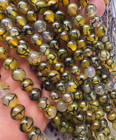 8 MM Küre Damarlı Yağ Yeşili Akik Taşı