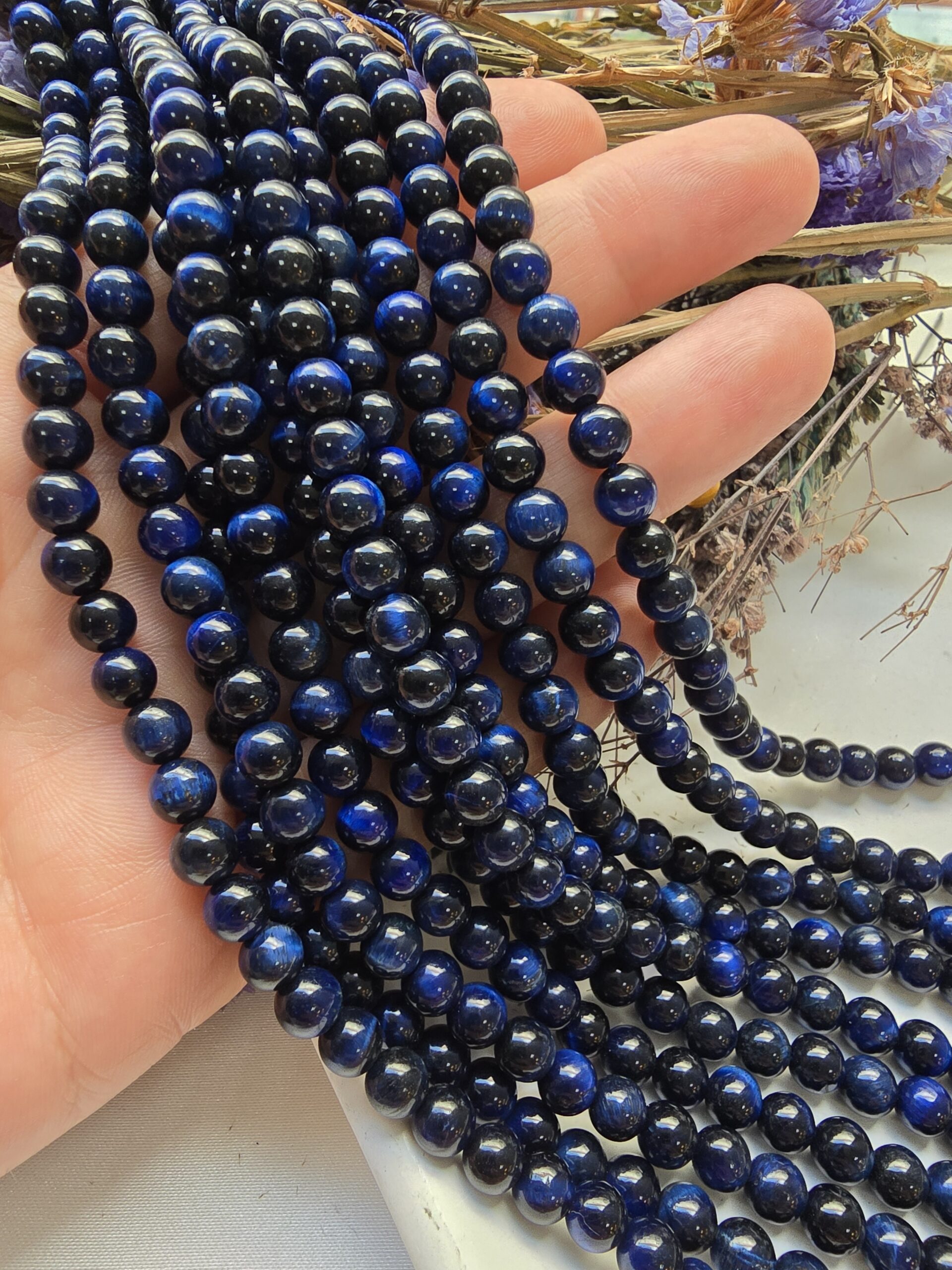 6 MM Saks Mavisi Kaplan Gözü Doğal Taş Dizi - Görsel 3
