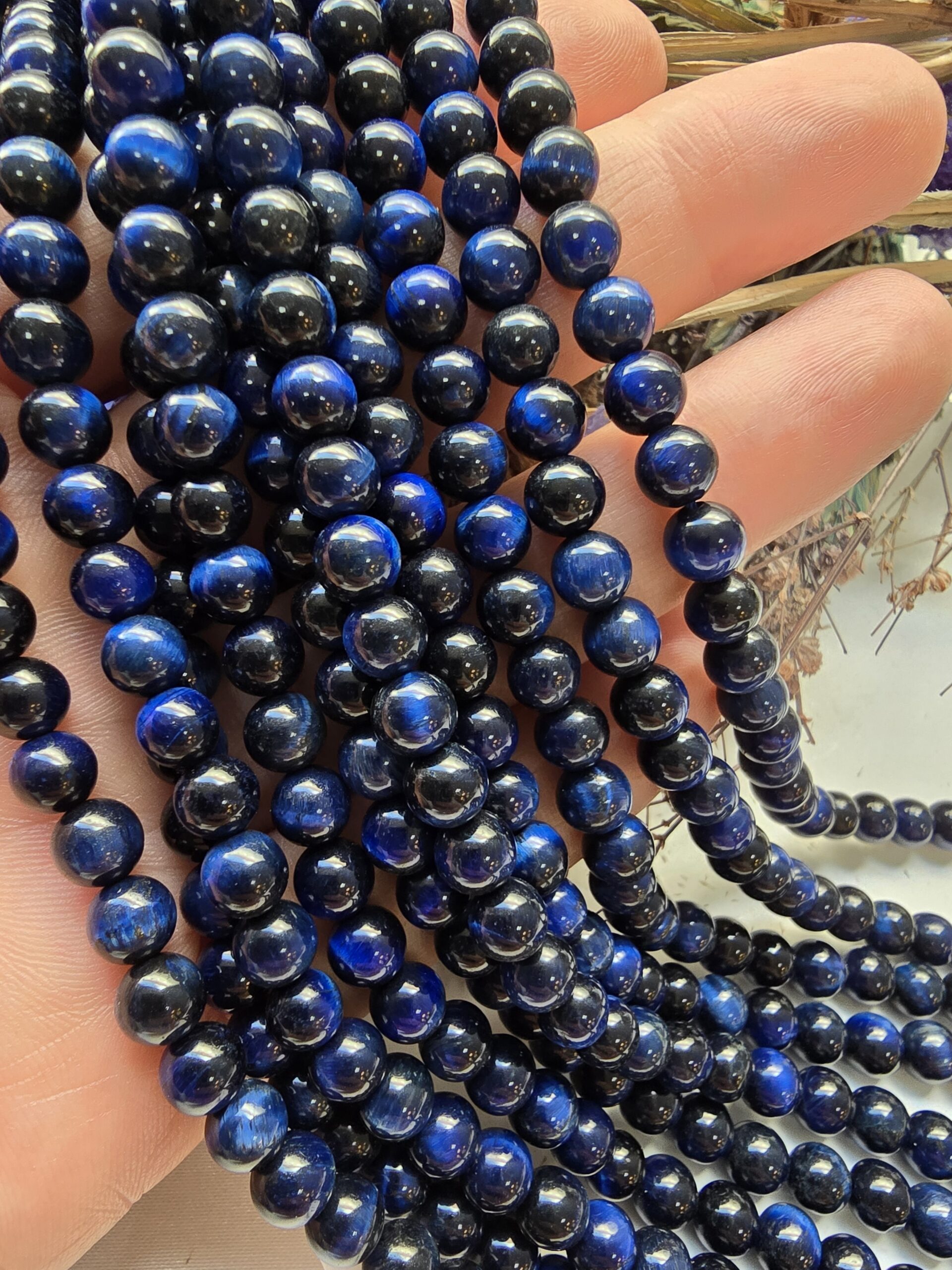 6 MM Saks Mavisi Kaplan Gözü Doğal Taş Dizi