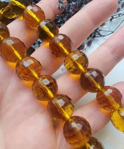 14 Mm Kehribar Renkli Faset Kuvars Dogal Tas