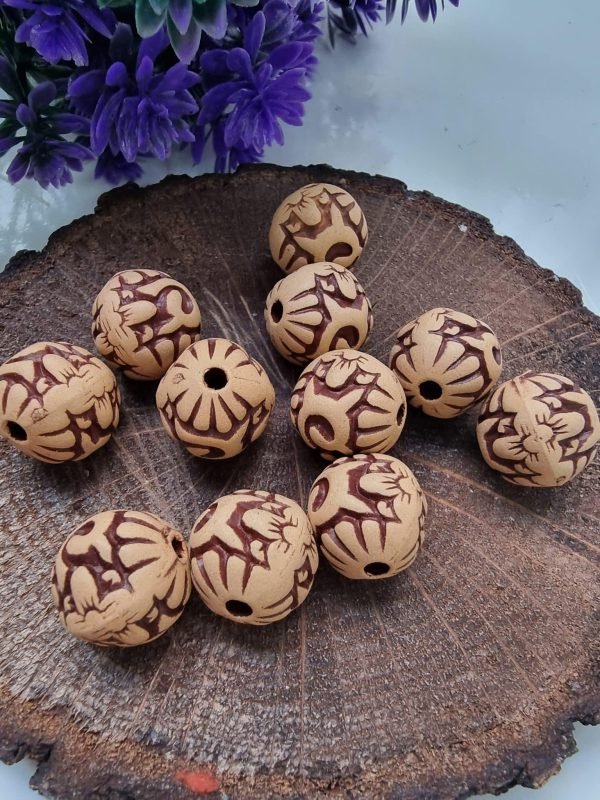 15 MM Desenli Top Ahşap Tahta Boncuk
