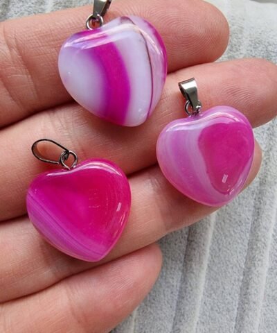2 CM Pembe Kalp Akik Taşı Kolye Ucu