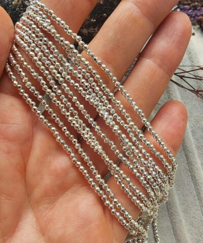 2 MM Faset Küre Hematit Doğal Taş - Parlak Gümüş