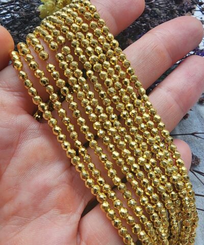 3 MM Fasetli Küre Hematit Doğal Taş - Parlak Gold