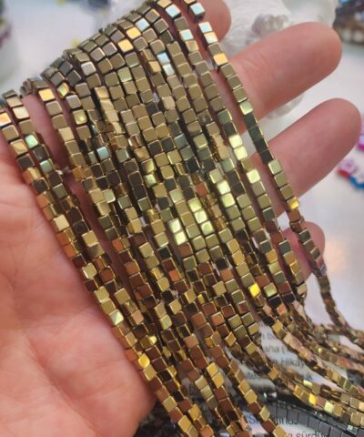 3x3 Mm Kup Hematit Dogal Tas Soft Gold