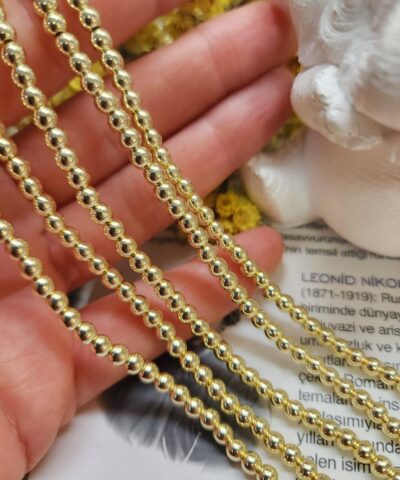 4 Mm Kure Hematit Dogal Tas Boncuk Parlak Gold
