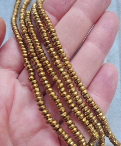 4x2 Mm Rondela Faset Hematit Dogal Tas Gold