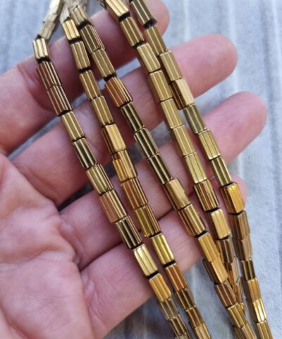 4x8 Mm Cizgili Dikdortgen Hematit Dogal Tas Gold