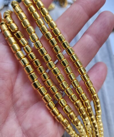 5x5 Mm Silindir Hematit Dogal Tas Parlak Gold