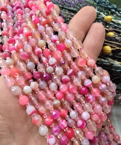 6 MM Çokgen Pembe Akik Doğal Taş Dizi AAA