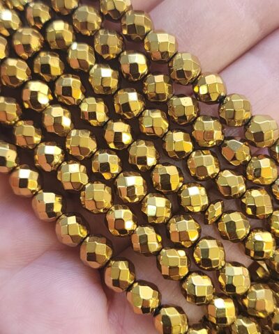 6 Mm Faset Kure Hematit Dogal Tas Gold