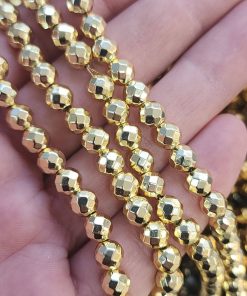 6 MM Faset Küre Hematit Doğal Taş - Parlak Gold