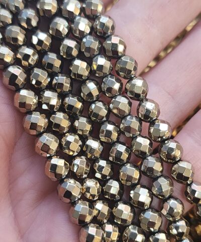 6 Mm Faset Kure Hematit Dogal Tas Soft Gold