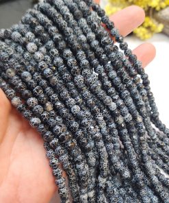 6 MM Fasetli Damarlı Siyah Akik Taşı