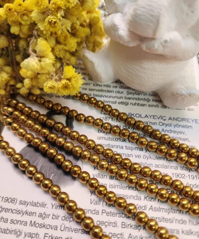 6 Mm Kure Hematit Dogal Tas Boncuk Gold
