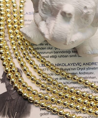 6 Mm Kure Hematit Dogal Tas Boncuk Parlak Gold