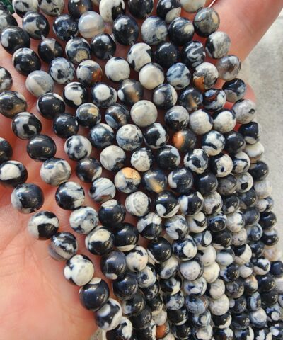 6 Mm Kure Siyah Beyaz Akik Tasi