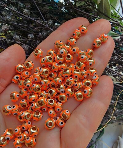 6 MM Turuncu Mineli Nazar Gözlü Top Takı Aparatı
