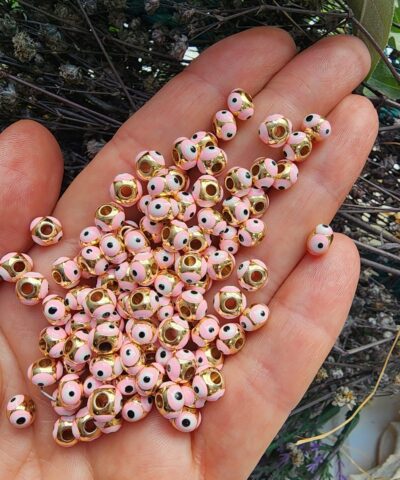 6 MM Pembe Mineli Nazar Gözlü Top Takı Aparatı
