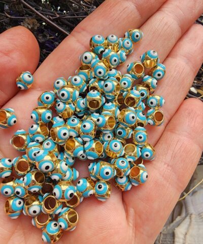 6 MM Turkuaz Mineli Nazar Gözlü Top Takı Aparatı