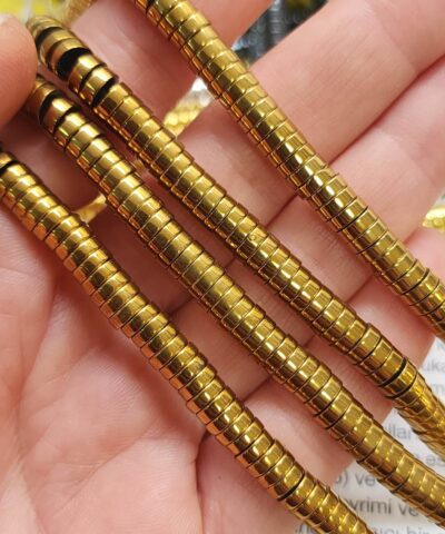6x2 Mm Disk Hematit Dogal Tas Gold