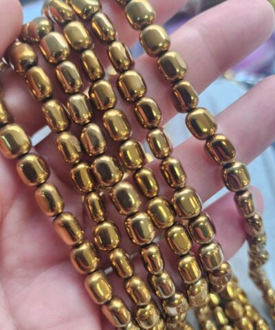 7x8 Mm Ezik Arpa Hematit Dogal Tas Gold