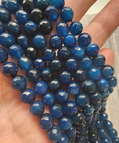 8 Mm Faset Saks Mavisi Akik Tasi