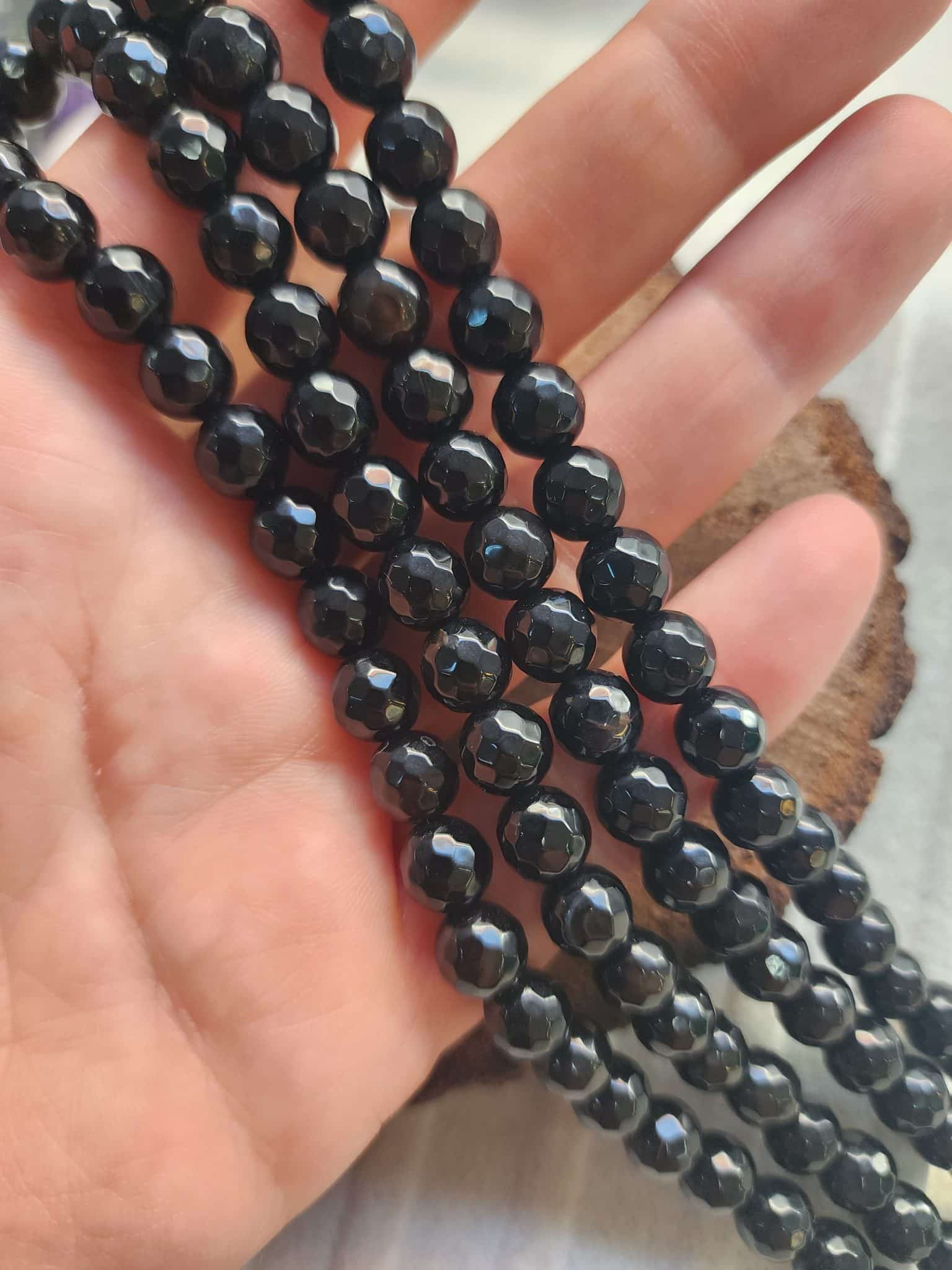 8 Mm Faset Siyah Akik Tasi