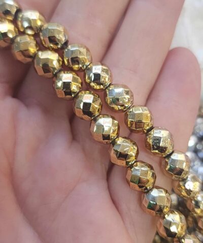 8 Mm Fasetli Kure Hematit Dogal Tas Parlak Gold