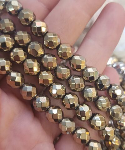 8 Mm Fasetli Kure Hematit Dogal Tas Soft Gold