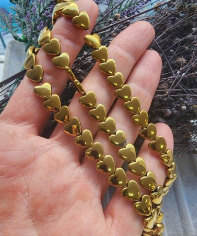 8 MM Kalp Hematit Doğal Taş - Gold