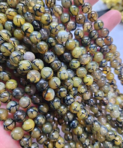 8 MM Küre Damarlı Yağ Yeşili Akik Taşı