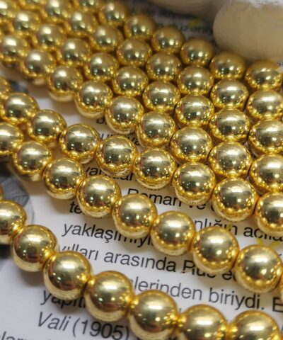 8 Mm Kure Hematit Dogal Tas Boncuk Parlak Gold