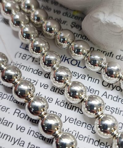 8 Mm Kure Hematit Dogal Tas Boncuk Parlak Gumus