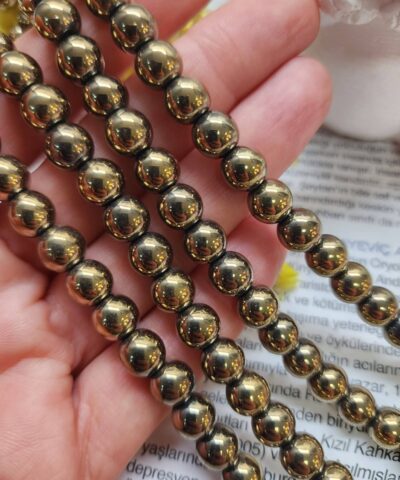 8 Mm Kure Hematit Dogal Tas Boncuk Soft Gold