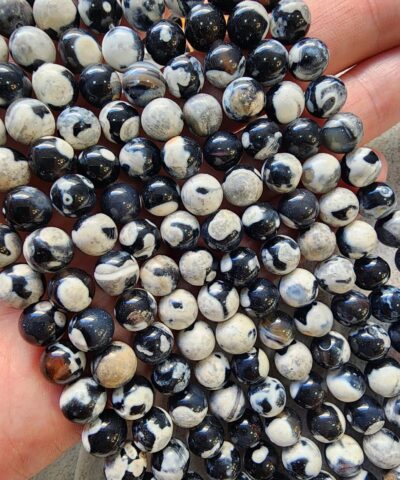 8 Mm Kure Siyah Beyaz Akik Tasi