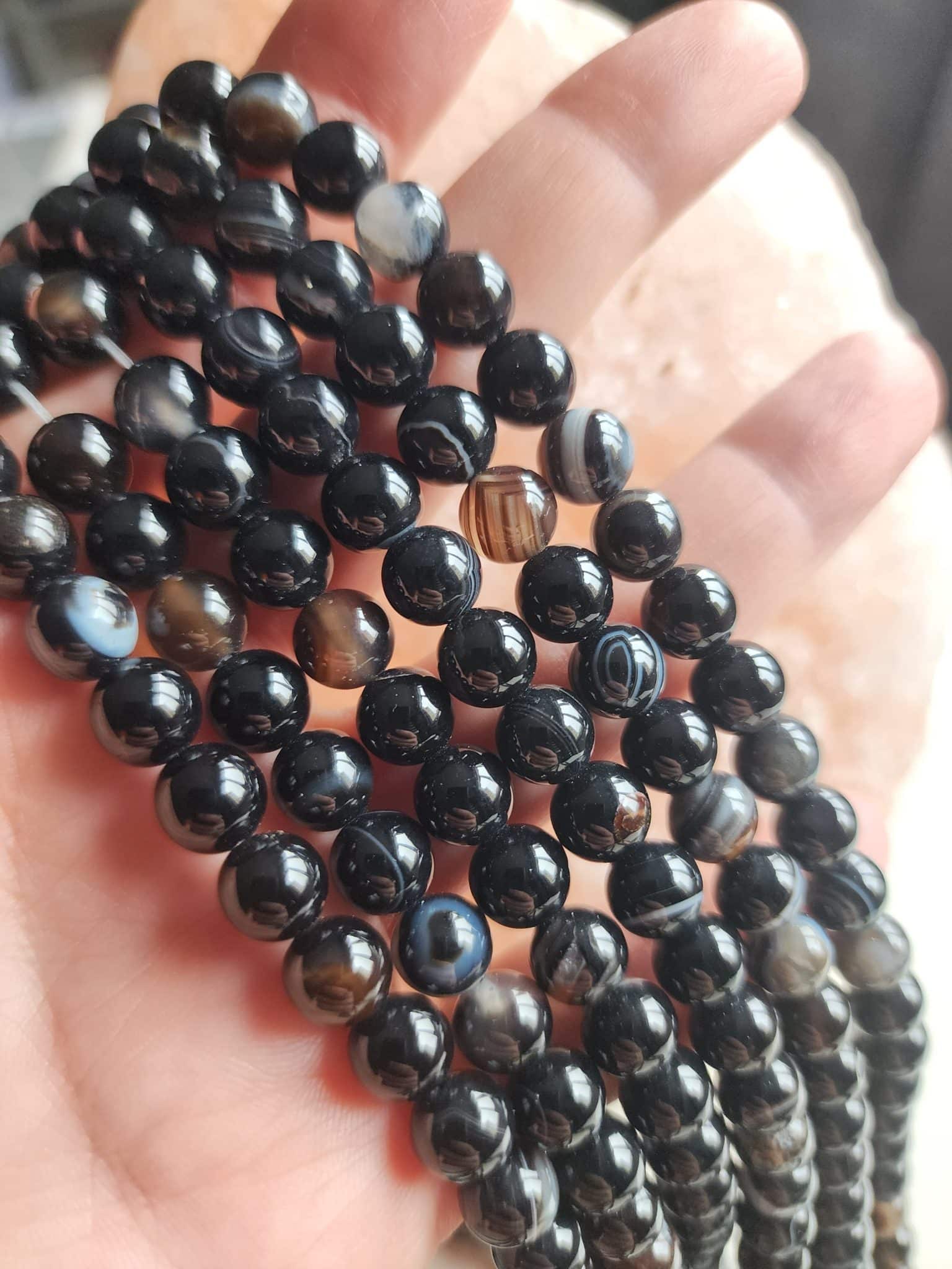 8 Mm Kure Siyah Damarli Akik Dogal Tas 3