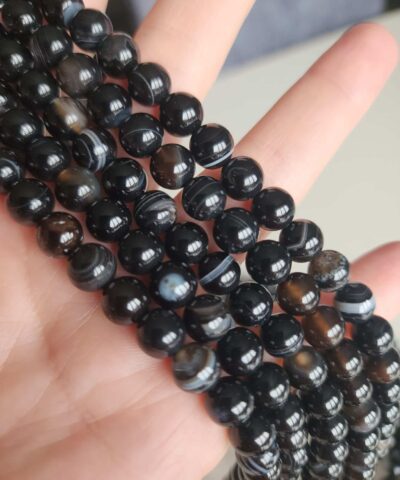 8 Mm Kure Siyah Damarli Akik Dogal Tas