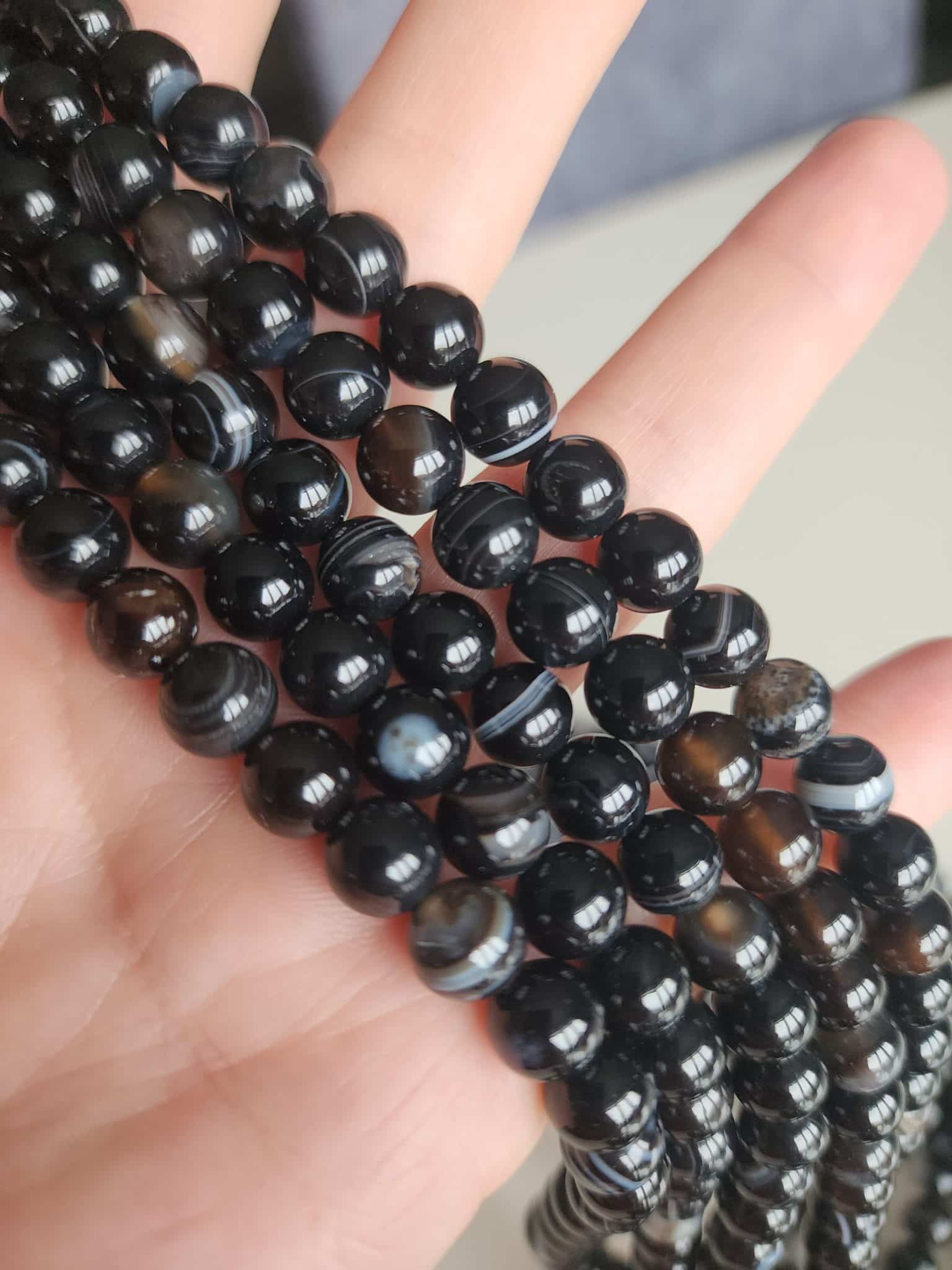 8 Mm Kure Siyah Damarli Akik Dogal Tas