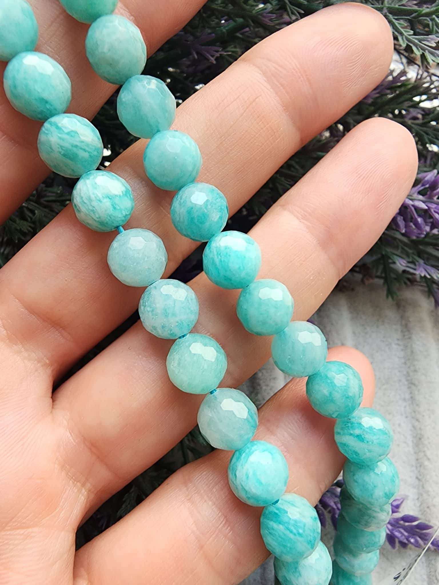 6 MM 5A Faset Amazonit Doğal Taş Dizi