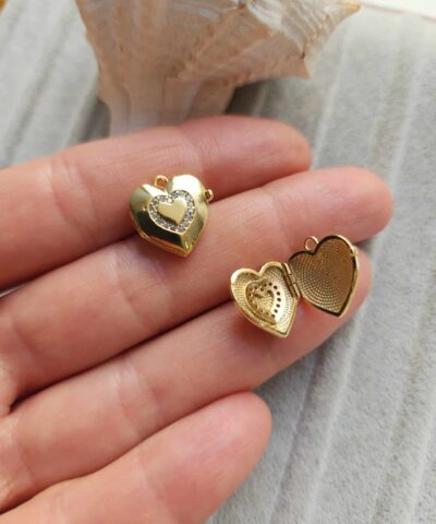 Açılır Kalp Zirkon Taşlı Kolye Ucu