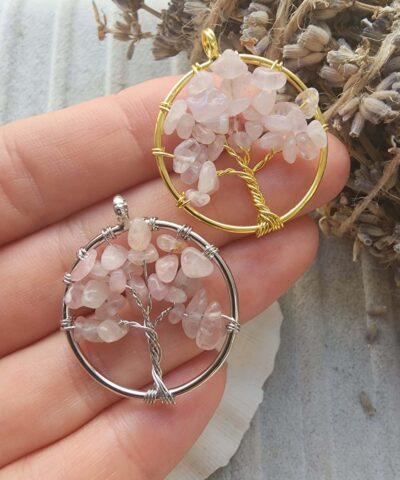 Agac Pembe Kuvars Tasi Kolye Ucu