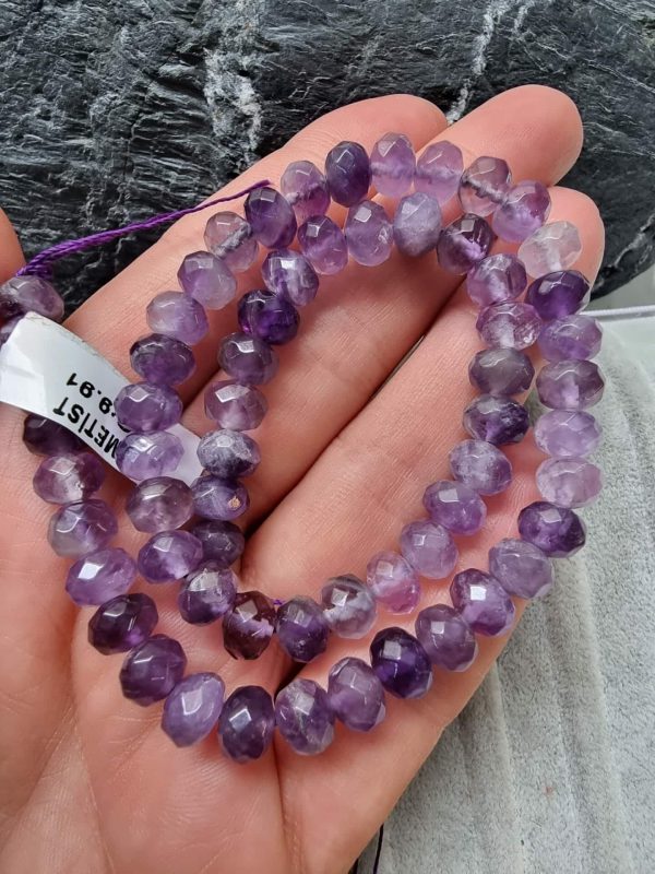 8 MM Rondela Ametist Doğal Taş Boncuk - Görsel 3