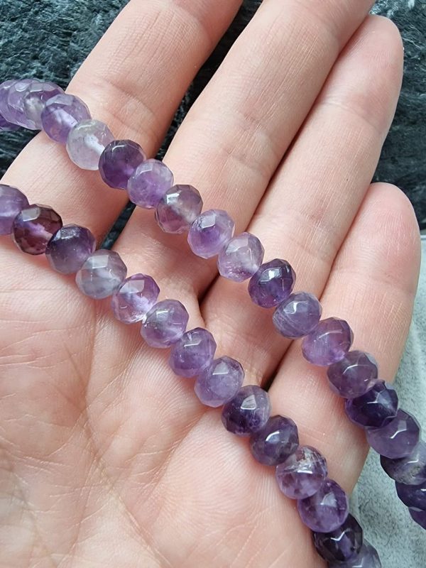 8 MM Rondela Ametist Doğal Taş Boncuk - Görsel 2